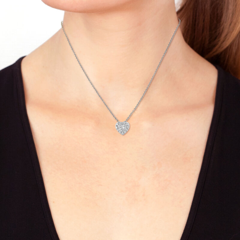 EFFY Lab Grown Diamond Heart Halo Pendant in 14k White Gold image number null